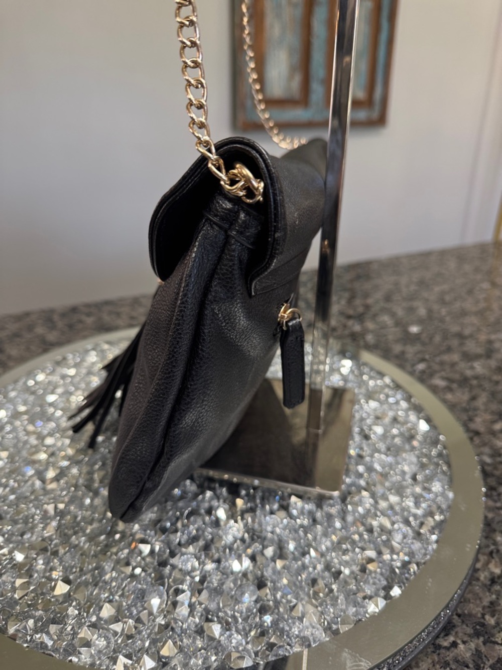 Mix No. 6 Black Pleated Crossbody Bag with Tassel and Gold crossbody Chain - Picture 4 of 10